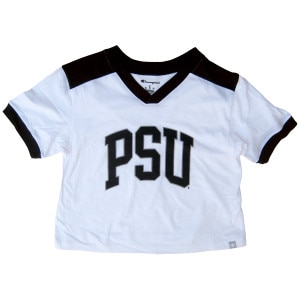 white women's v-neck cropped PSU jersey t-shirt
